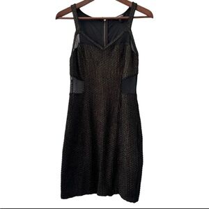 Express Sleeveless Mini LBD with Gold Thread Accents and Mesh Cut Outs size 8